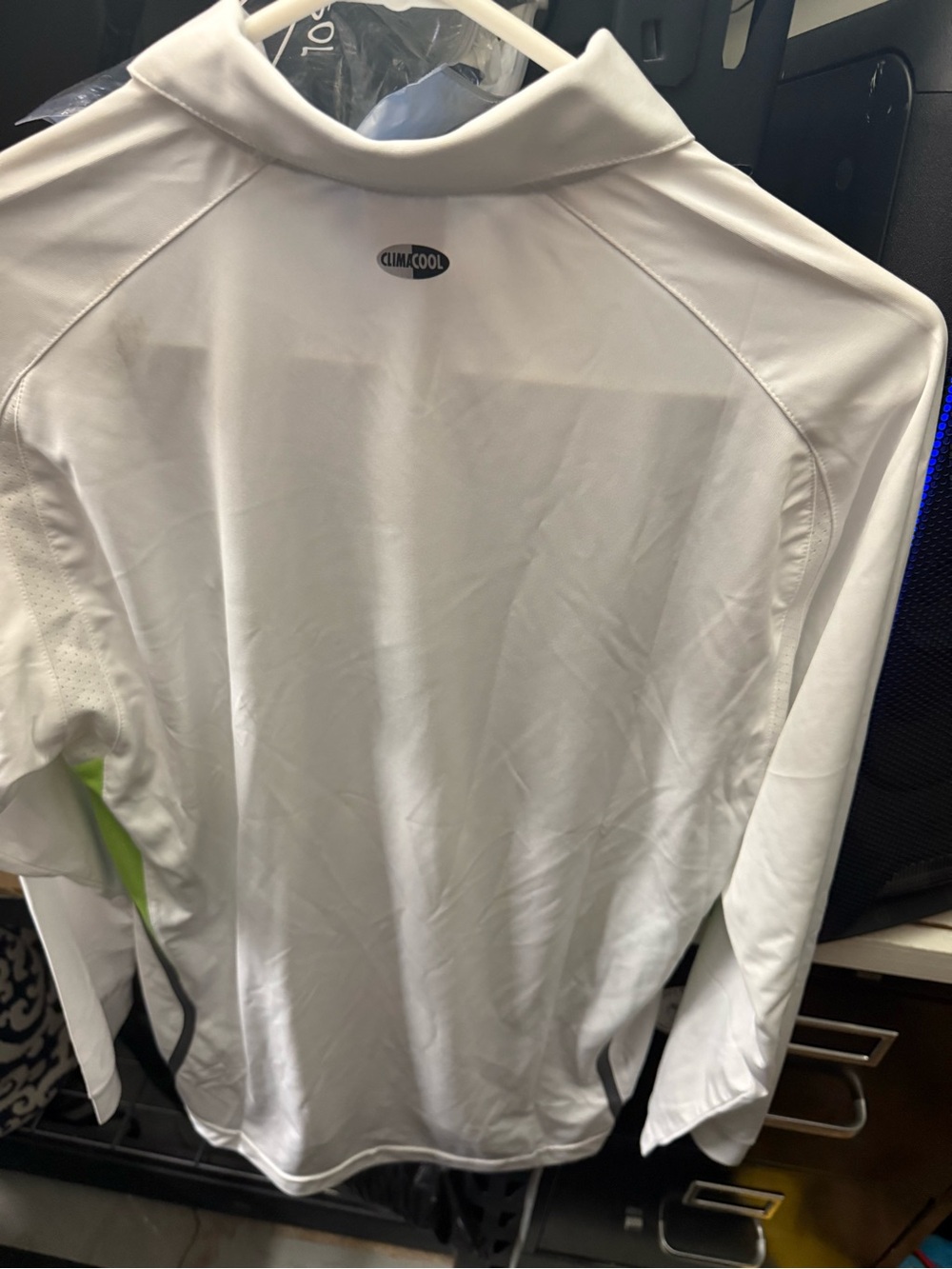 adidas White Performance Long-Sleeve Polo Jacket with Green Accents - Picture 5 of 8